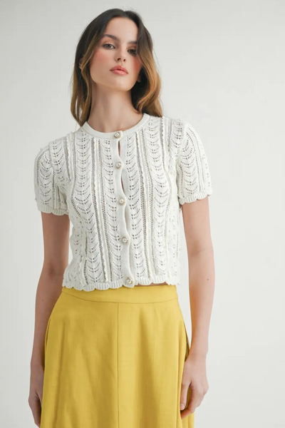 Lace Knit Pearl-Button Cardigan