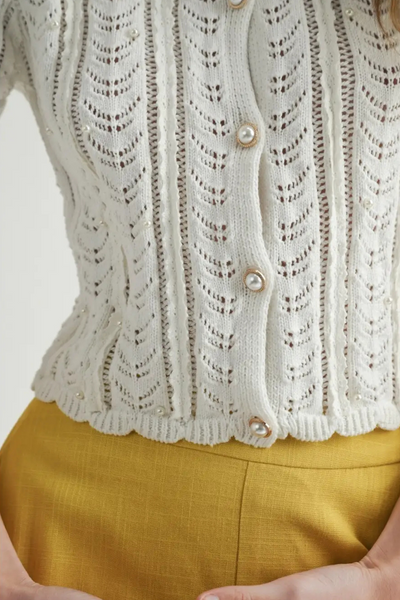 Lace Knit Pearl-Button Cardigan