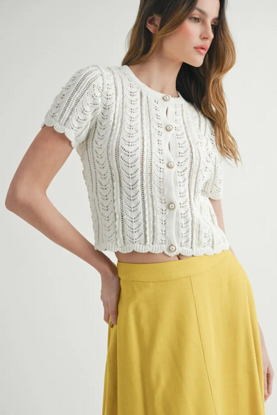 Lace Knit Pearl-Button Cardigan