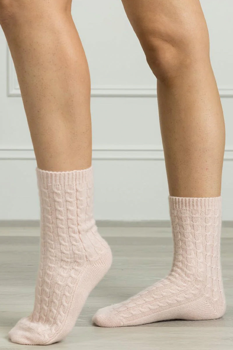 Cashmere Cable Knit Bed Socks Pink