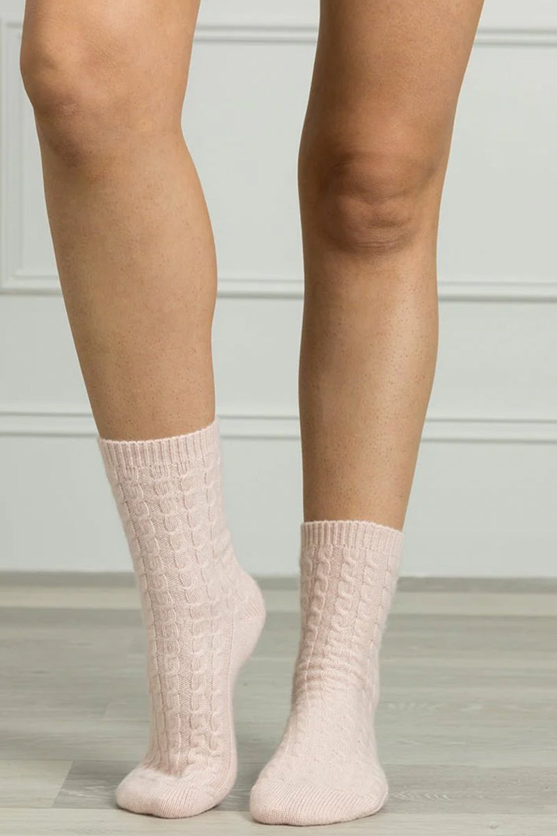 Cashmere Cable Knit Bed Socks Pink