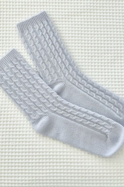 Cashmere Cable Knit Bed Socks Blue