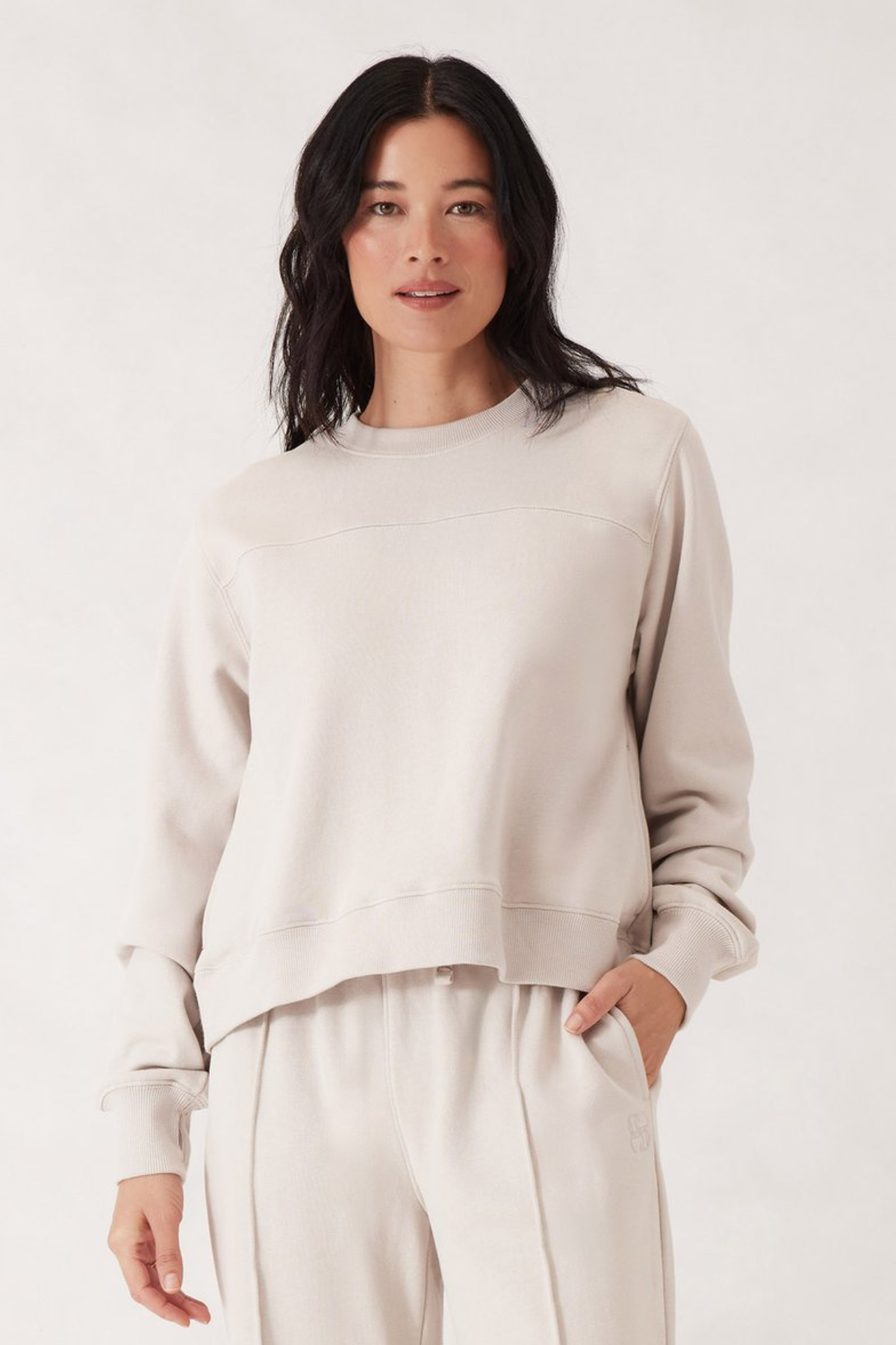 Seamed Fleece Top Almond