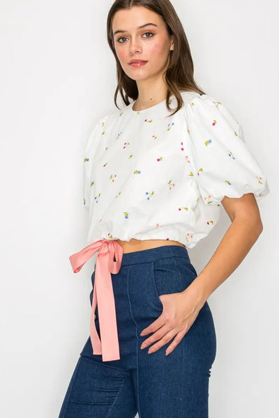 Cherry Cherry Crop Top With Bow