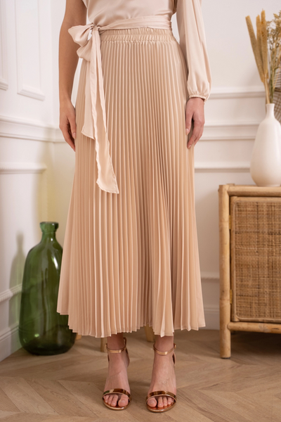Pleated Satin Skirt Champagne