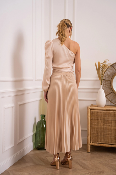 Pleated Satin Skirt Champagne