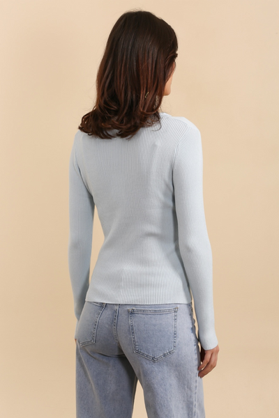 Ruffled Collar Knit Cardigan Sky Blue