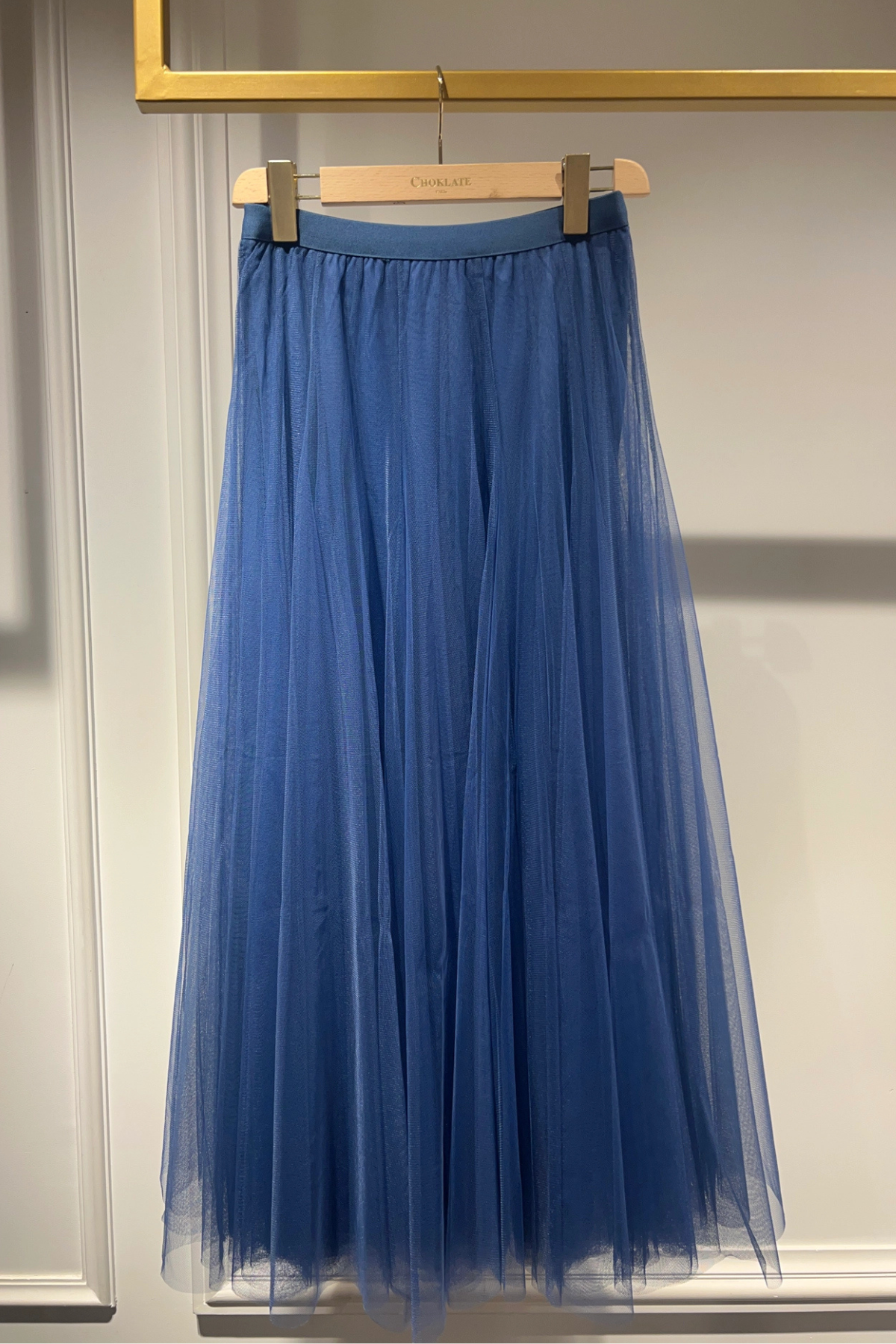 Slim Fit Long Tulle Skirt Denim Blue