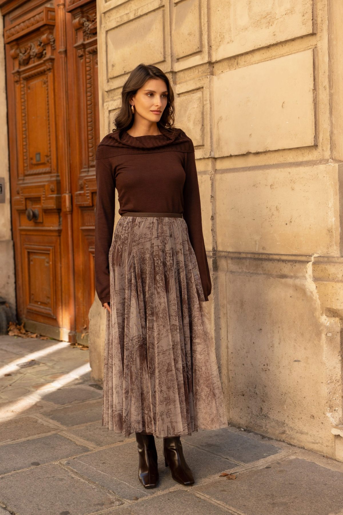 Toile de Jouy Tulle Skirt Chocolate