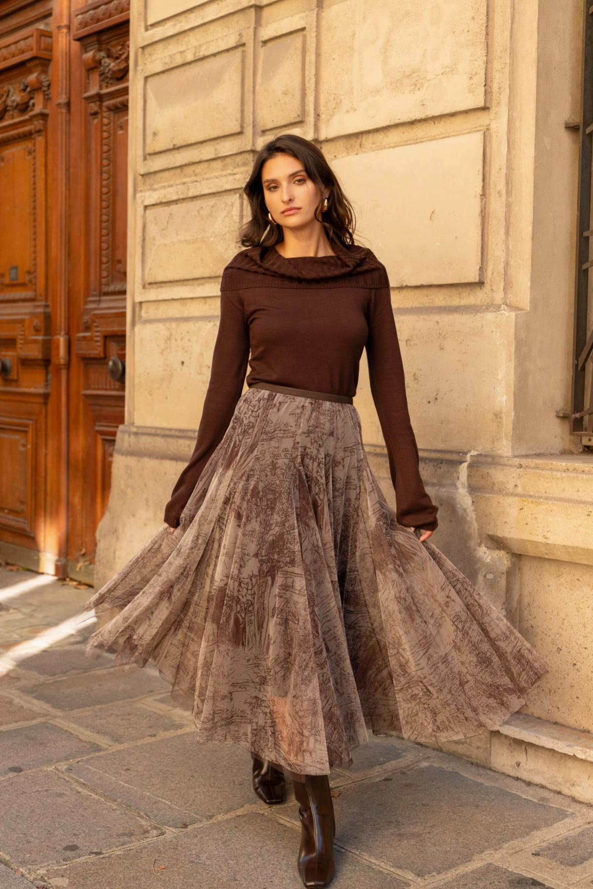 Toile de Jouy Tulle Skirt Chocolate