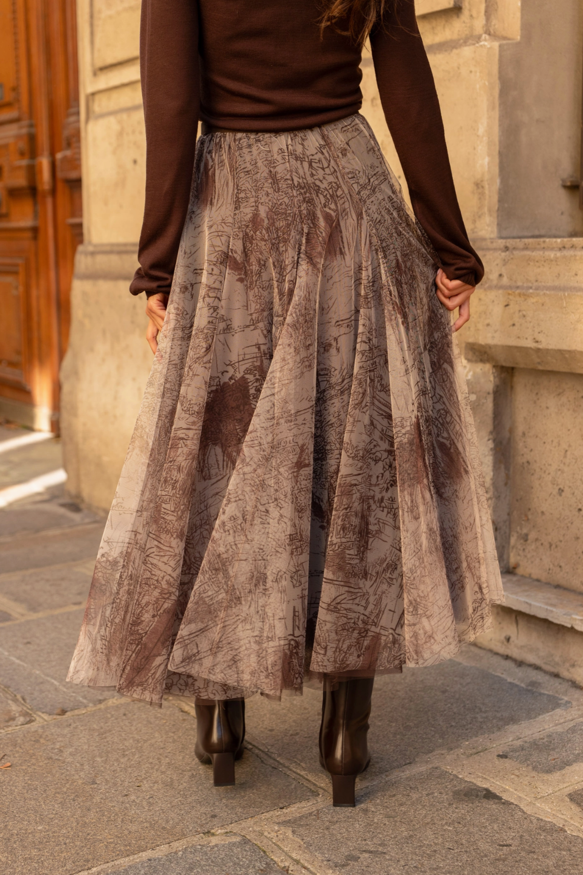 Toile de Jouy Tulle Skirt Chocolate