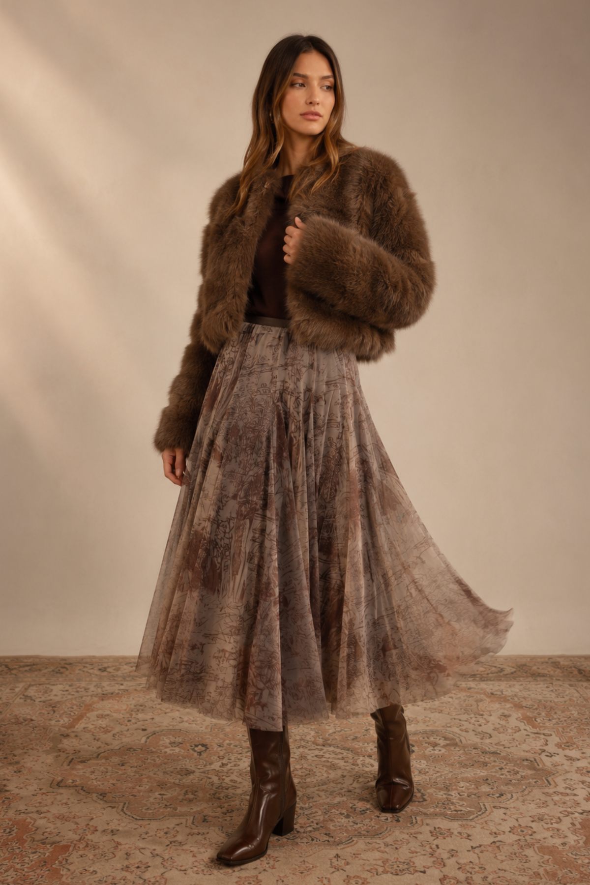 Toile de Jouy Tulle Skirt Chocolate