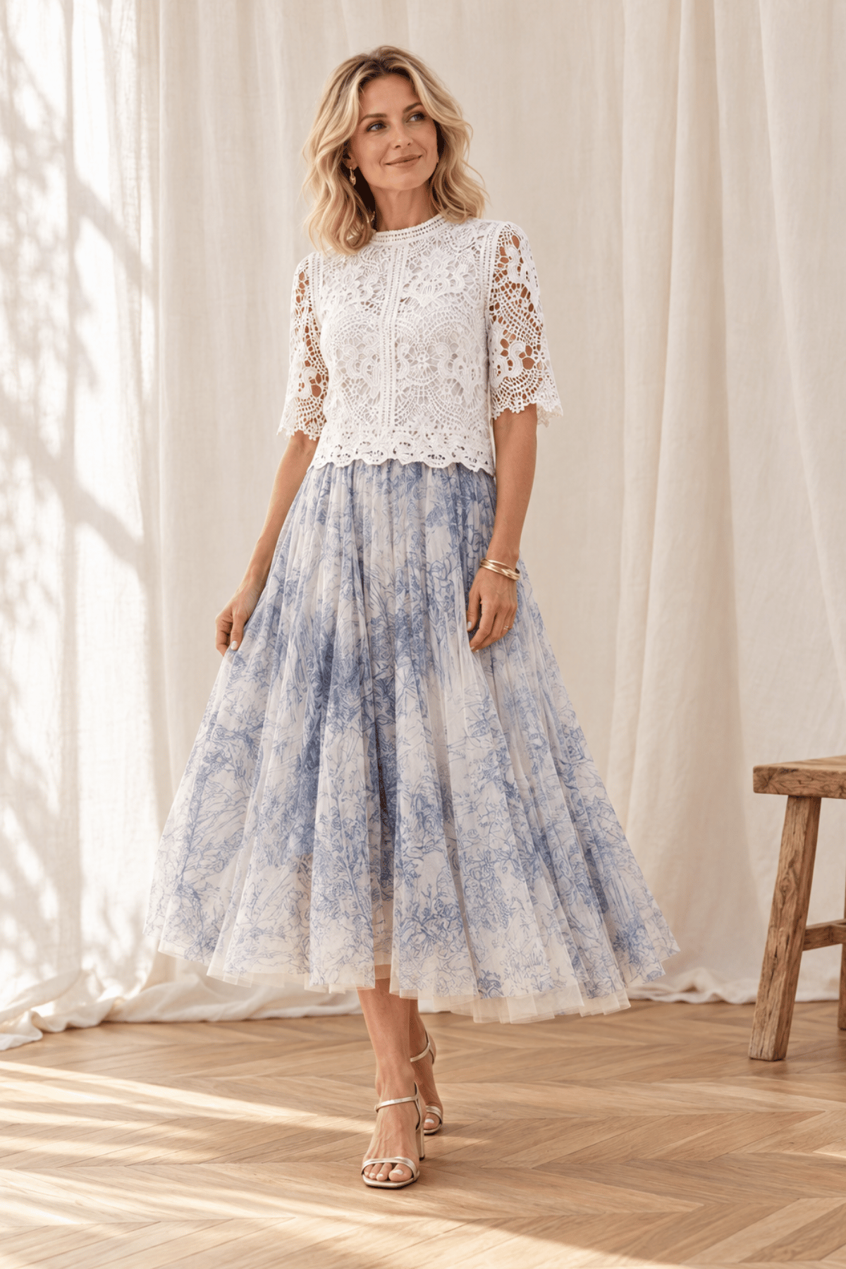 Toile de Jouy Tulle Skirt Sky Blue