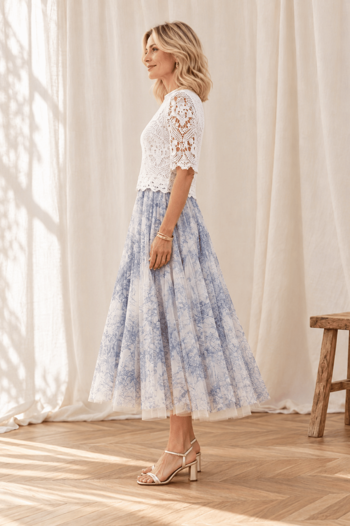 Toile de Jouy Tulle Skirt Sky Blue