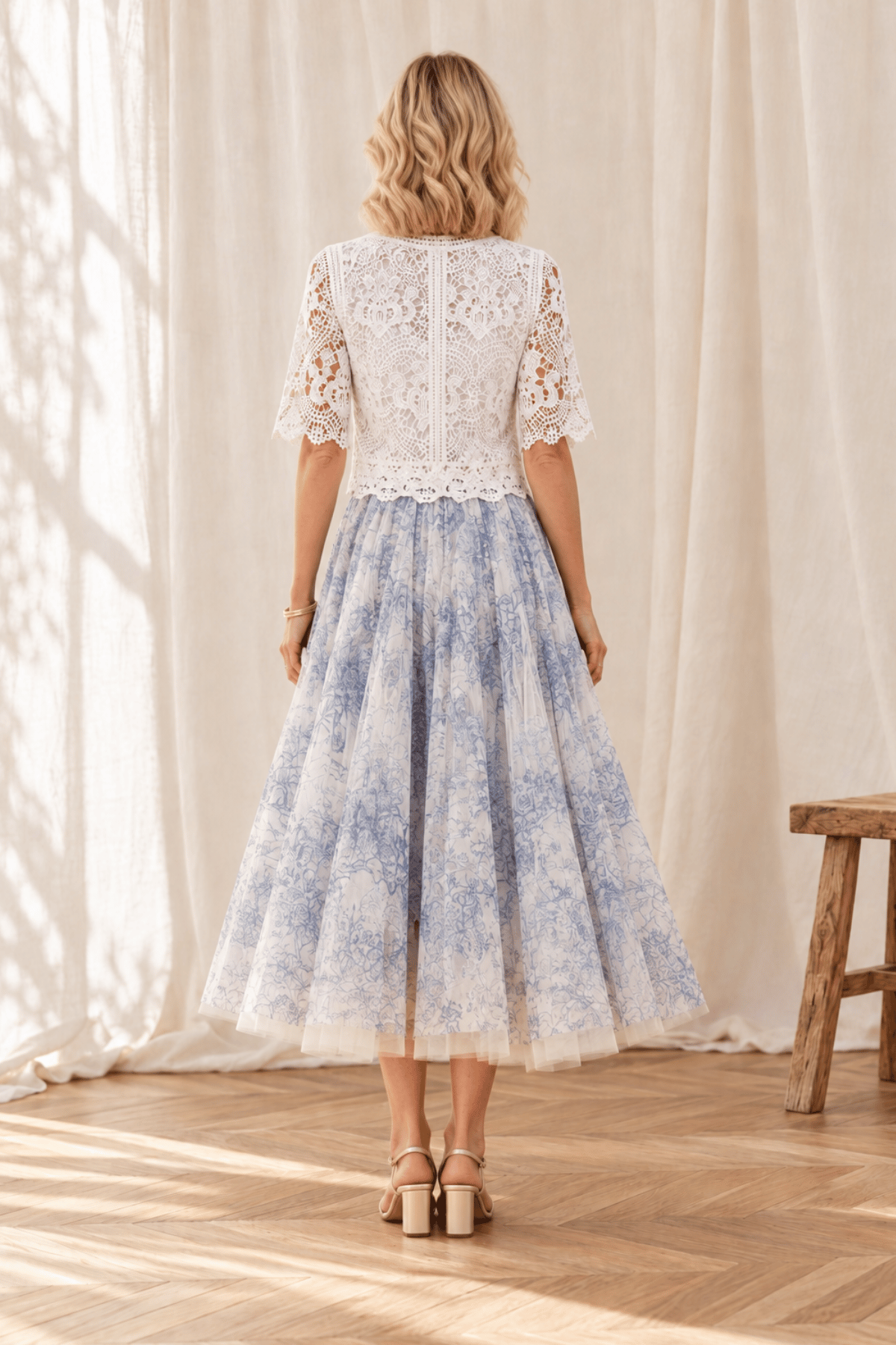 Toile de Jouy Tulle Skirt Sky Blue