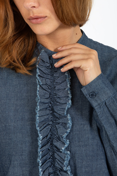 Denim Shirt with Ruffles