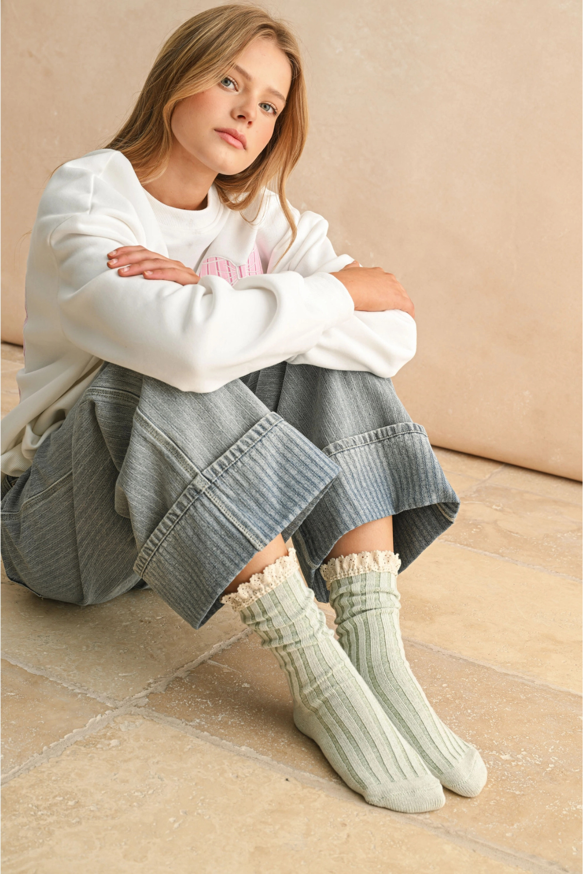 Dye & Wash Crochet Trim Socks Sage