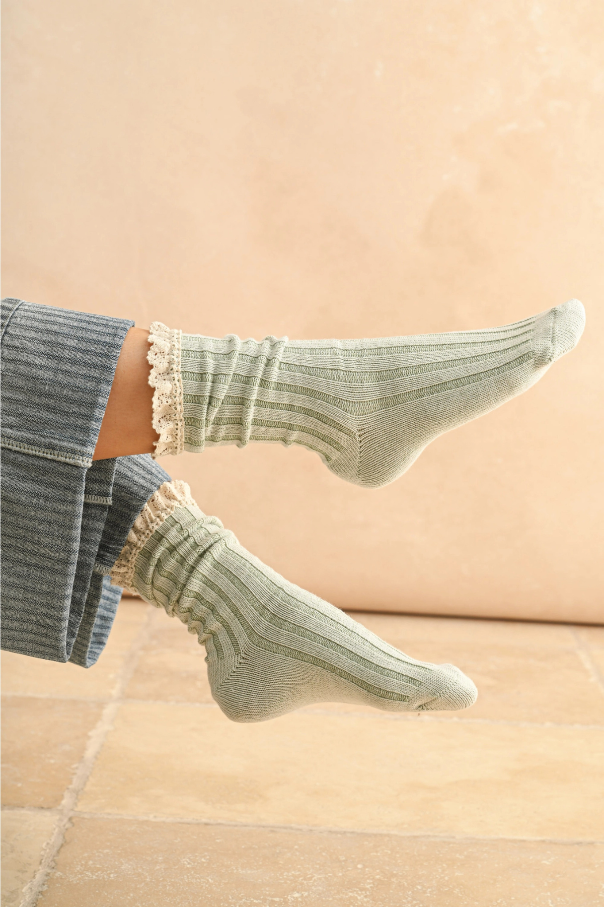 Dye & Wash Crochet Trim Socks Sage