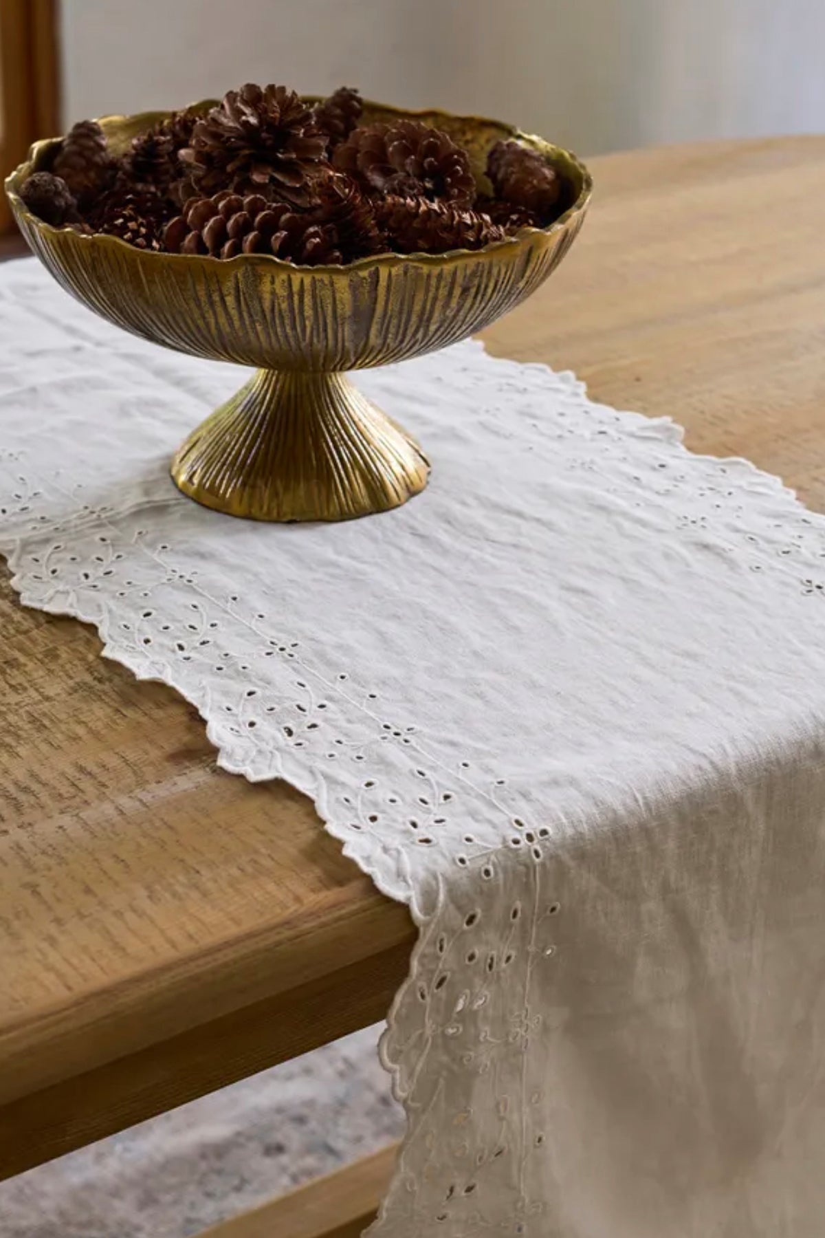 Embroidered Table Runner White