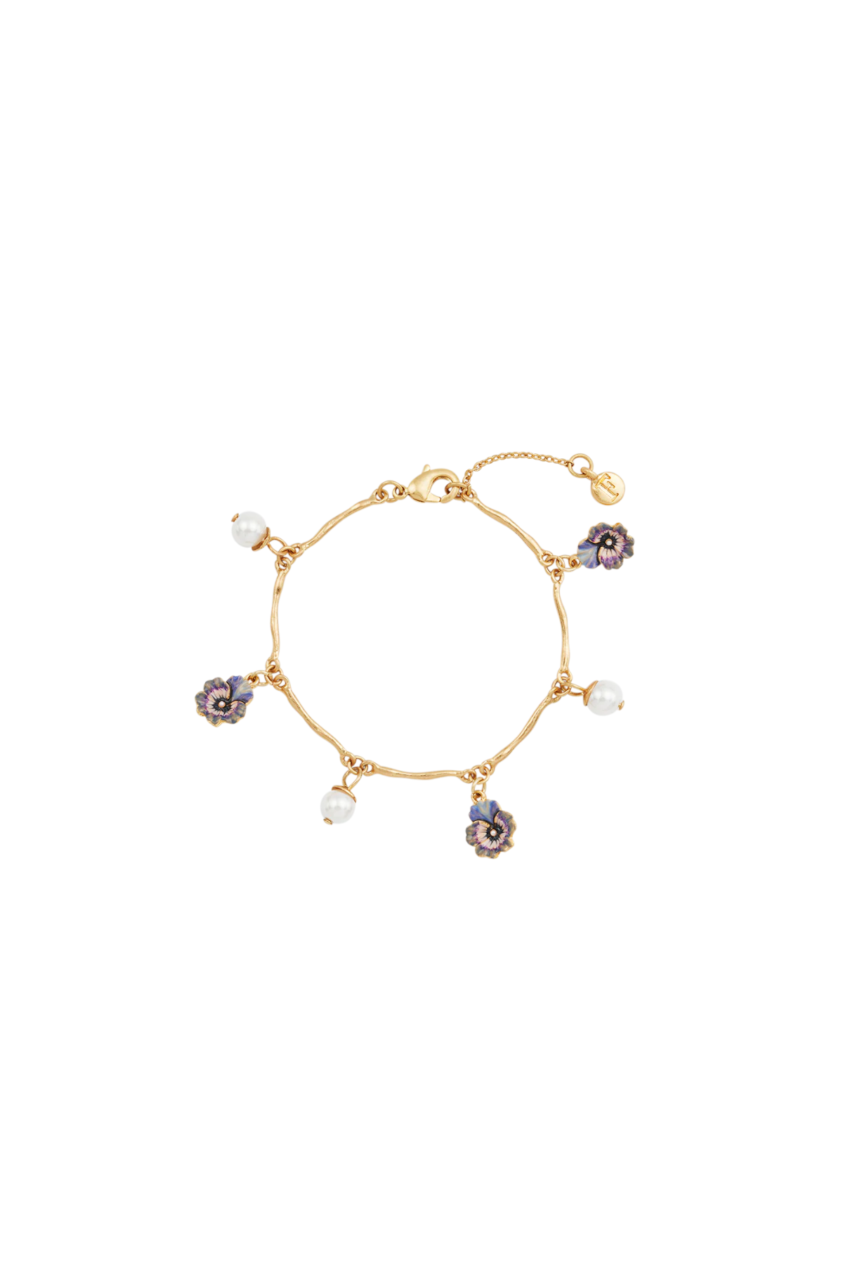 Pansy Pearl Gold Charm Bracelet