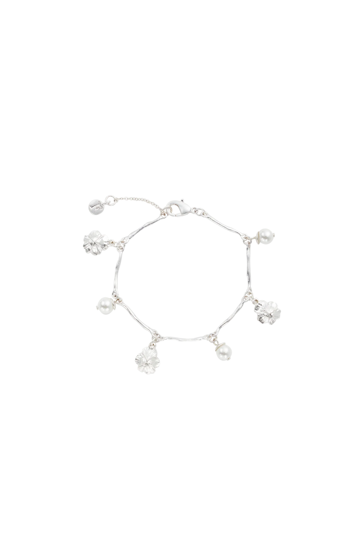 Pansy Pearl Silver Charm Bracelet
