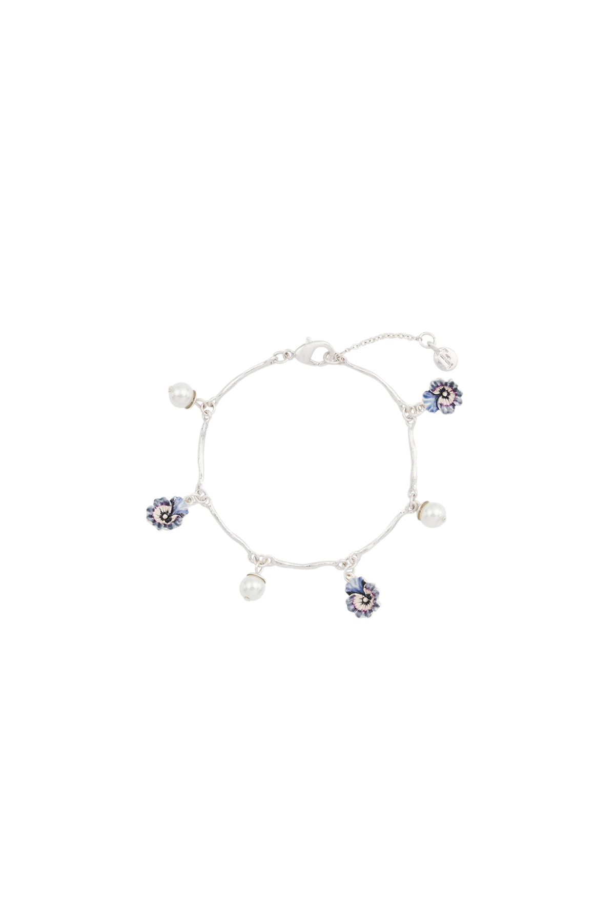 Pansy Pearl Silver Charm Bracelet
