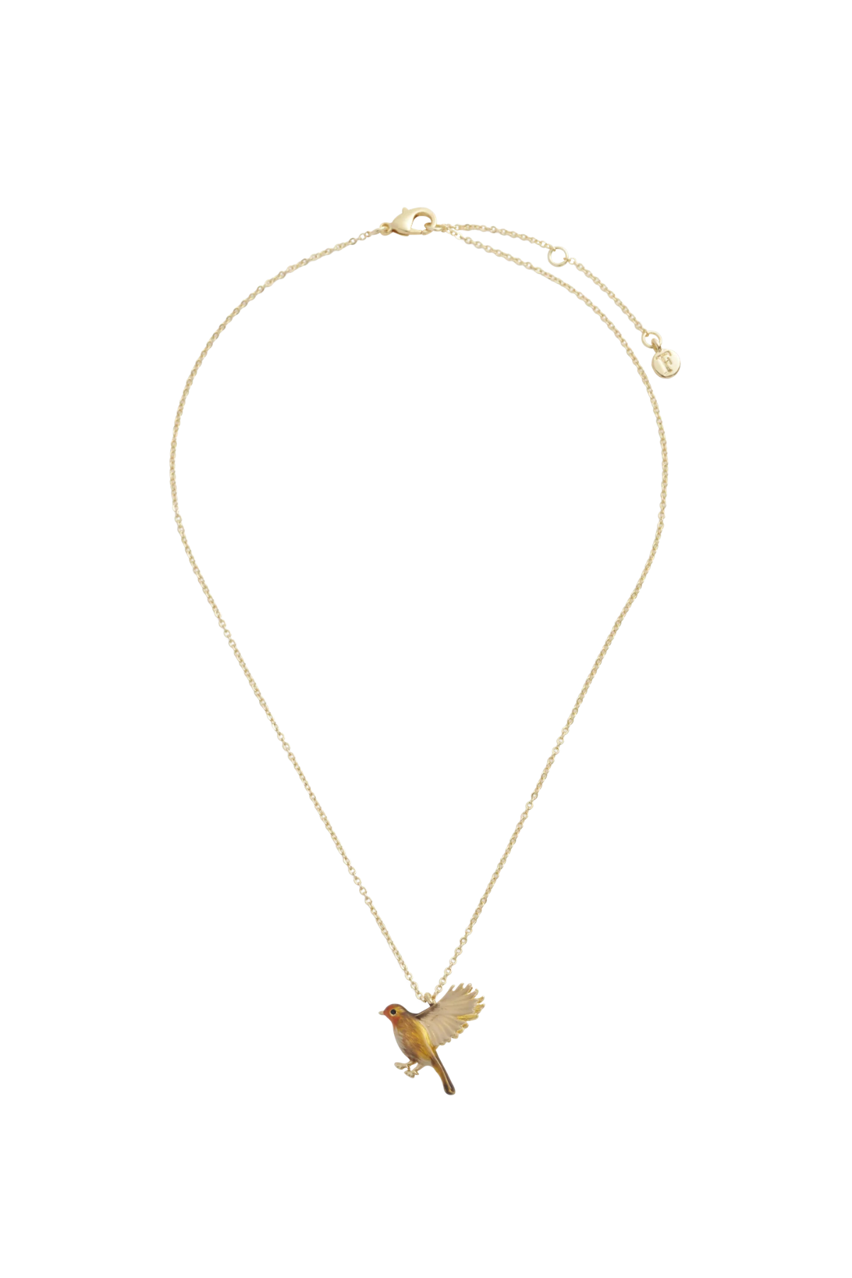 Enamel flying robin necklace