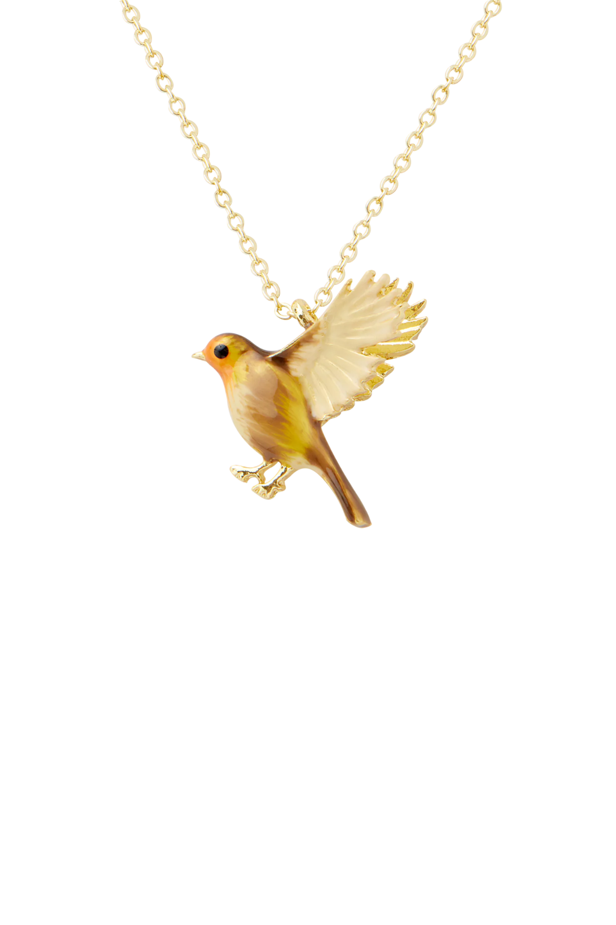 Enamel flying robin necklace