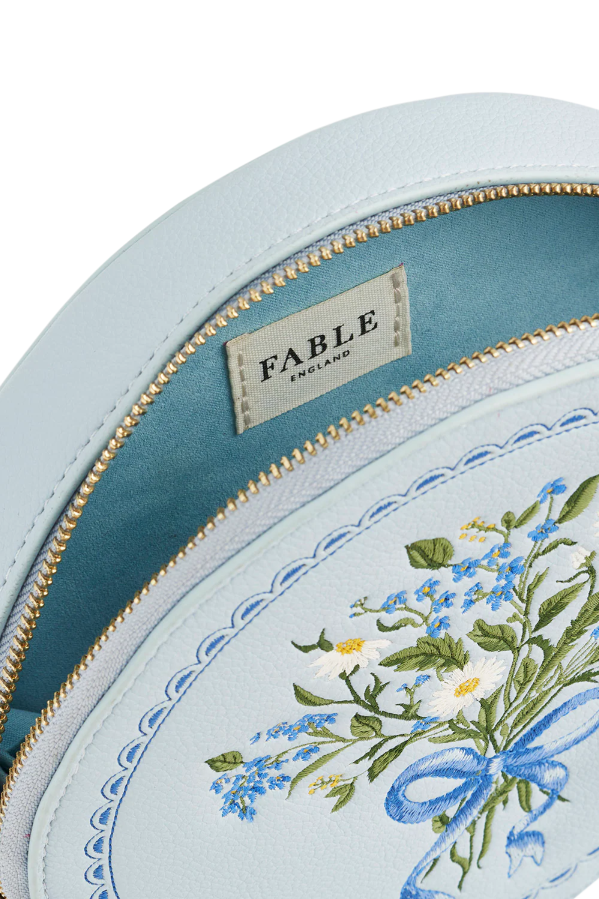 Floral Bow Blue Embroidered Circle Bag