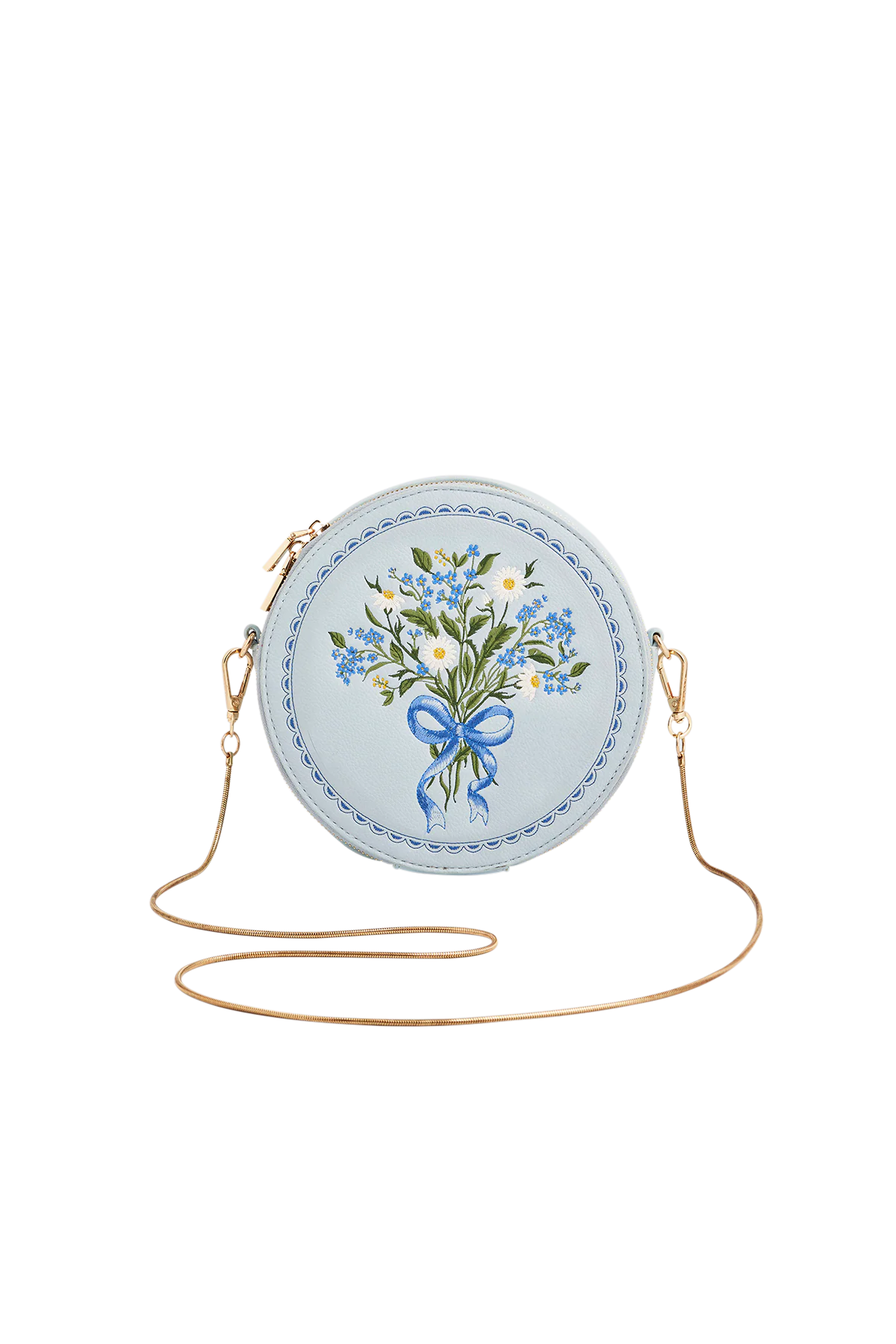Floral Bow Blue Embroidered Circle Bag