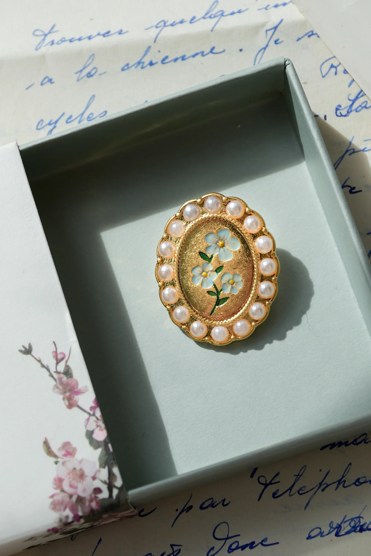 Forget Me Not Cameo Brooch