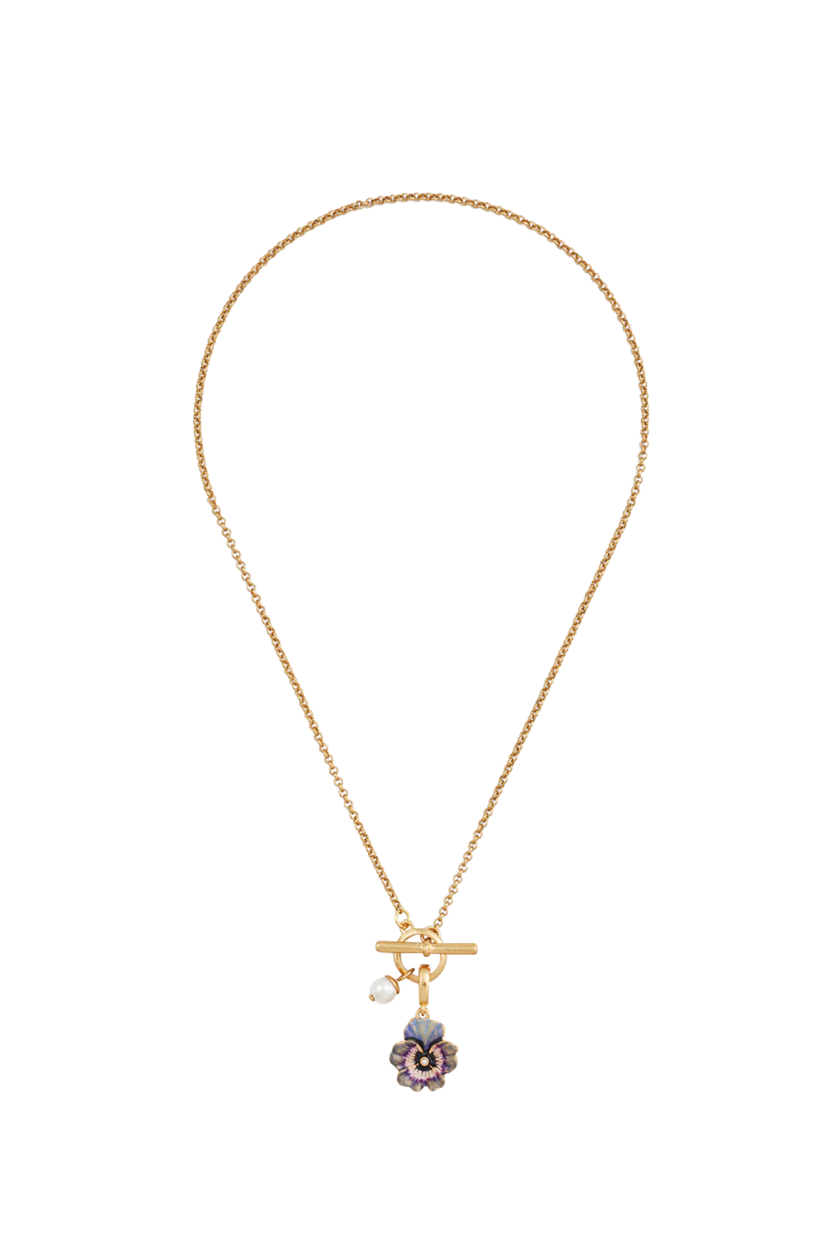 Pansy Pearl Gold Toggle Necklace