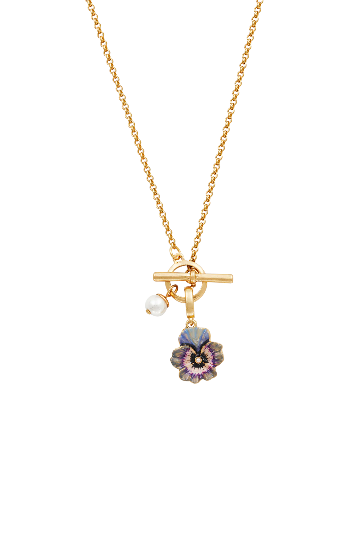 Pansy Pearl Gold Toggle Necklace