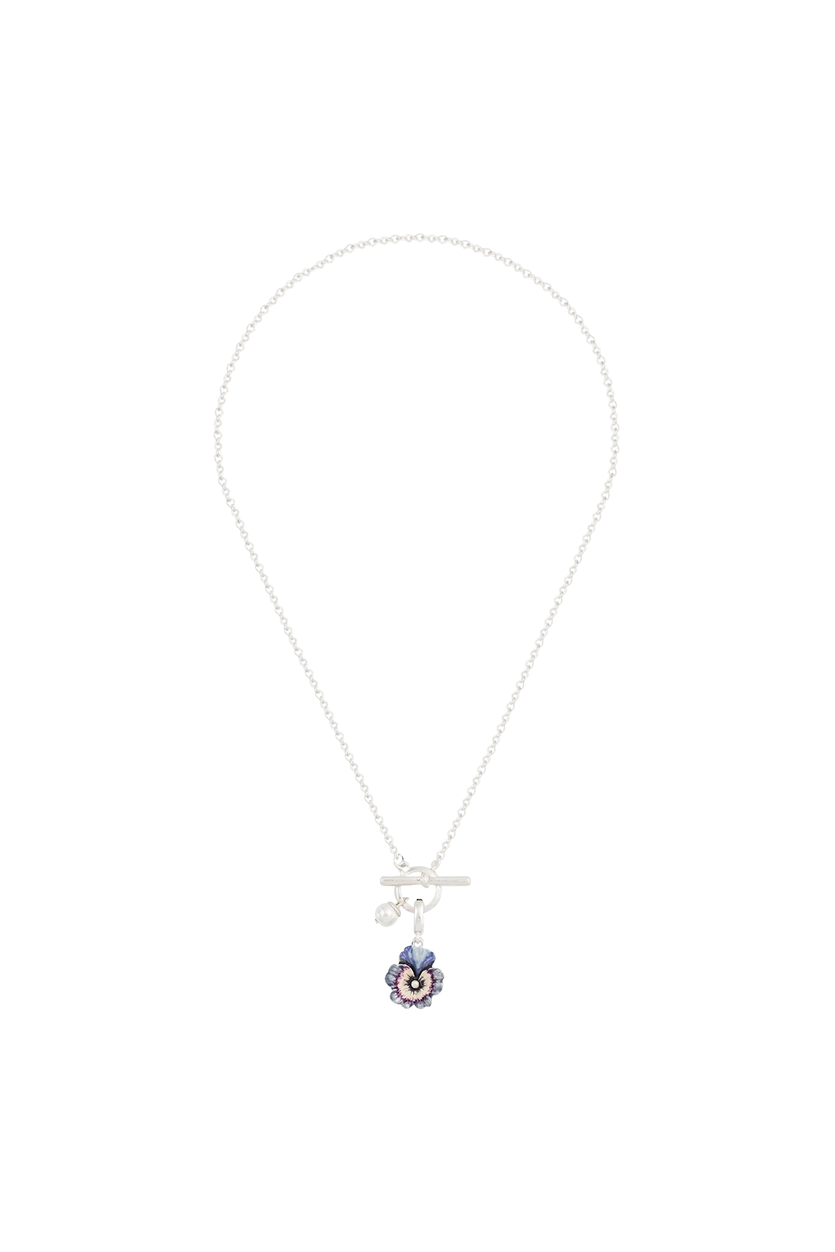 Pansy Pearl Silver Toggle Necklace