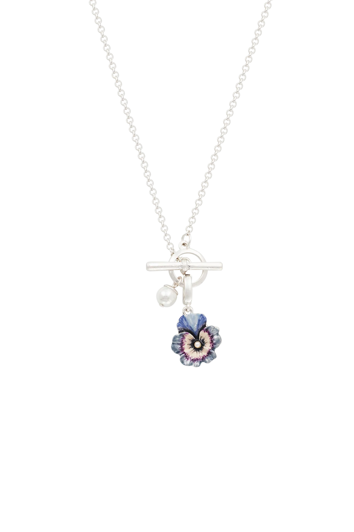Pansy Pearl Silver Toggle Necklace