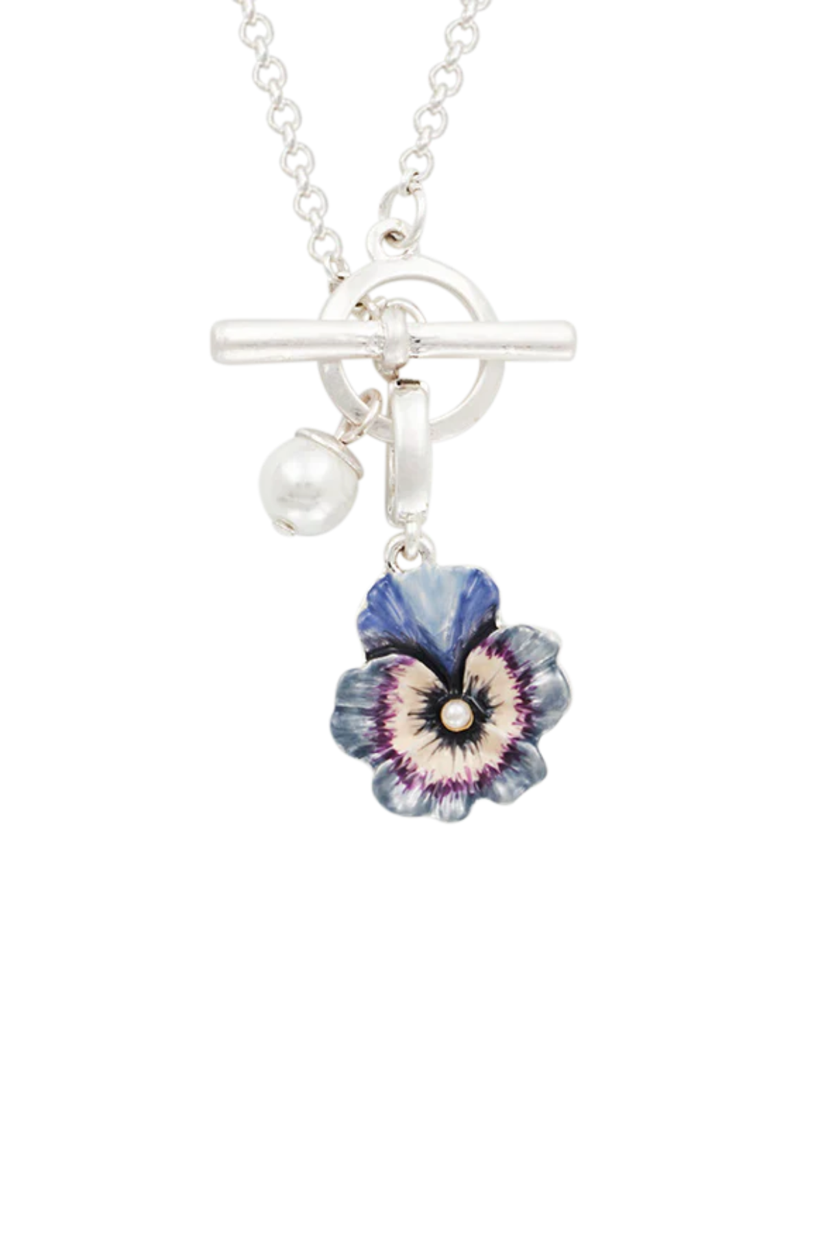 Pansy Pearl Silver Toggle Necklace
