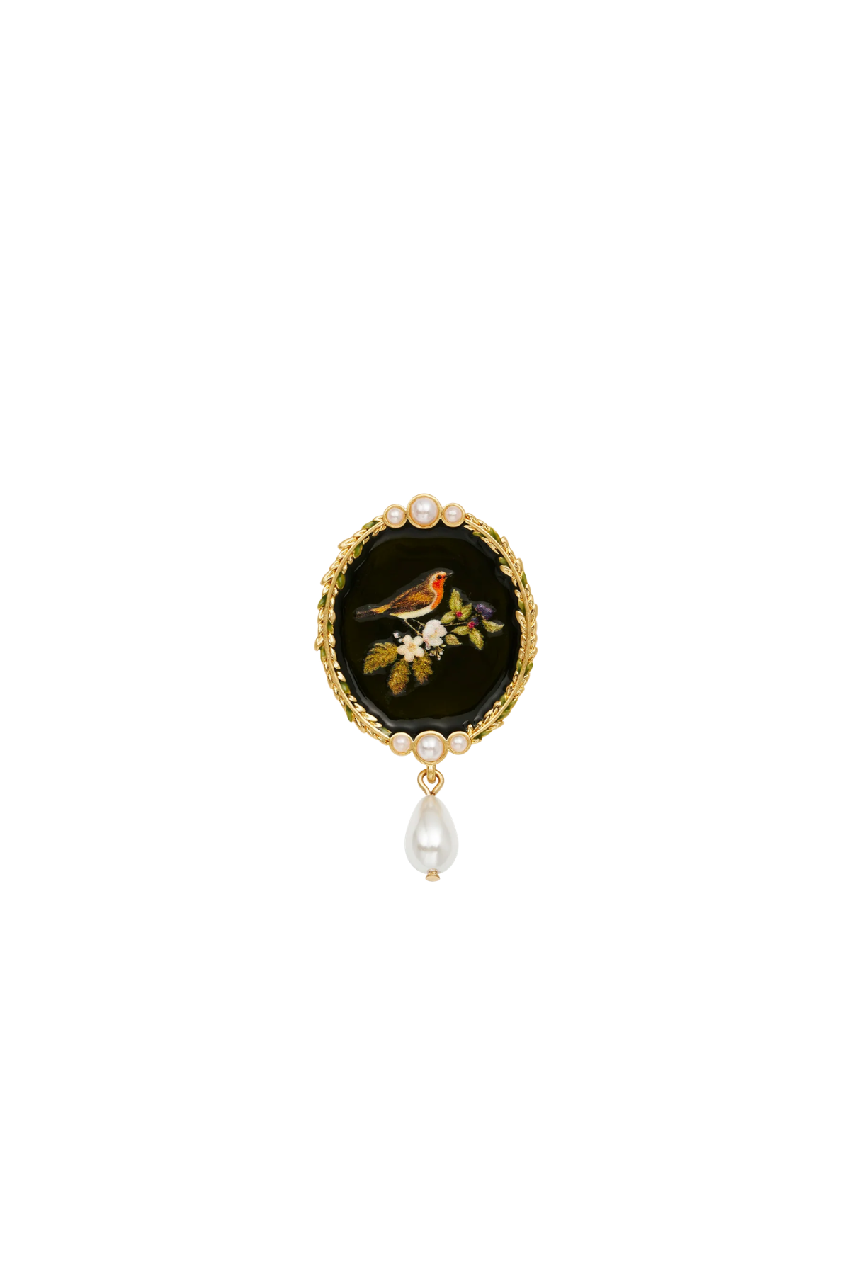 Robin Bramble Pearl Brooch