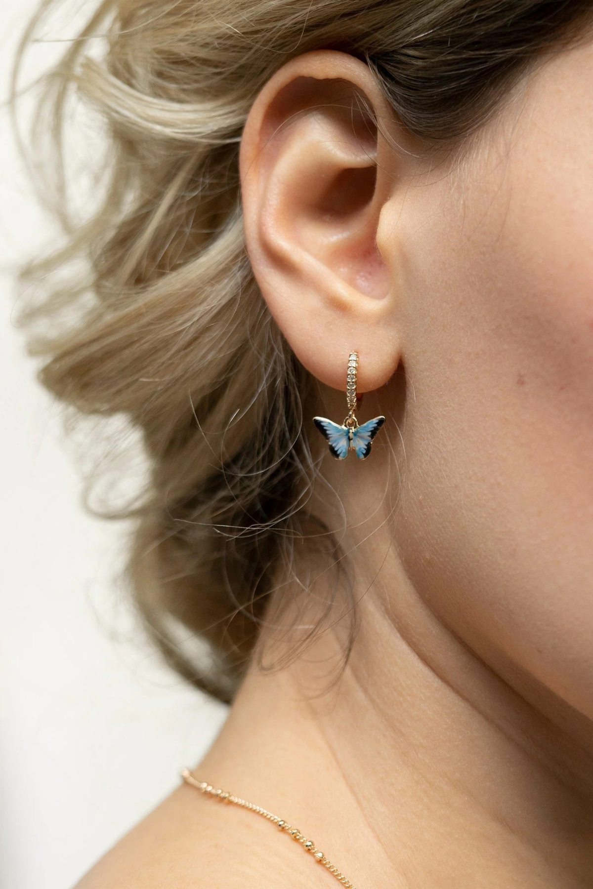 Enamel Blue Butterfly Huggie Earrings