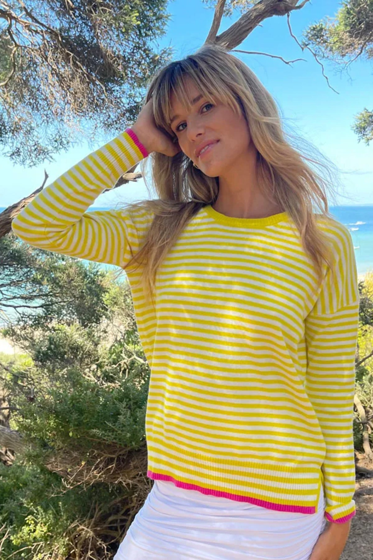 Fine Stripe Sweater Yellow White