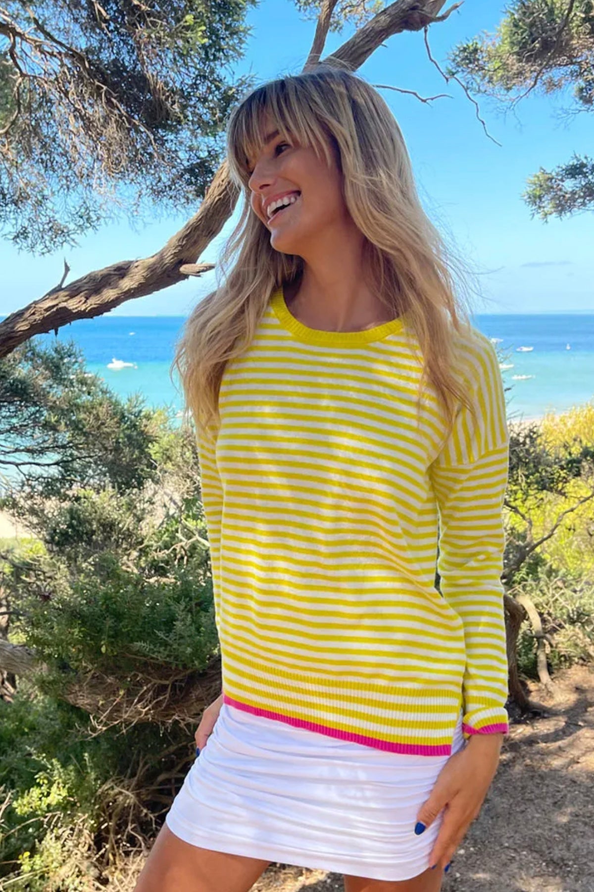 Fine Stripe Sweater Yellow White