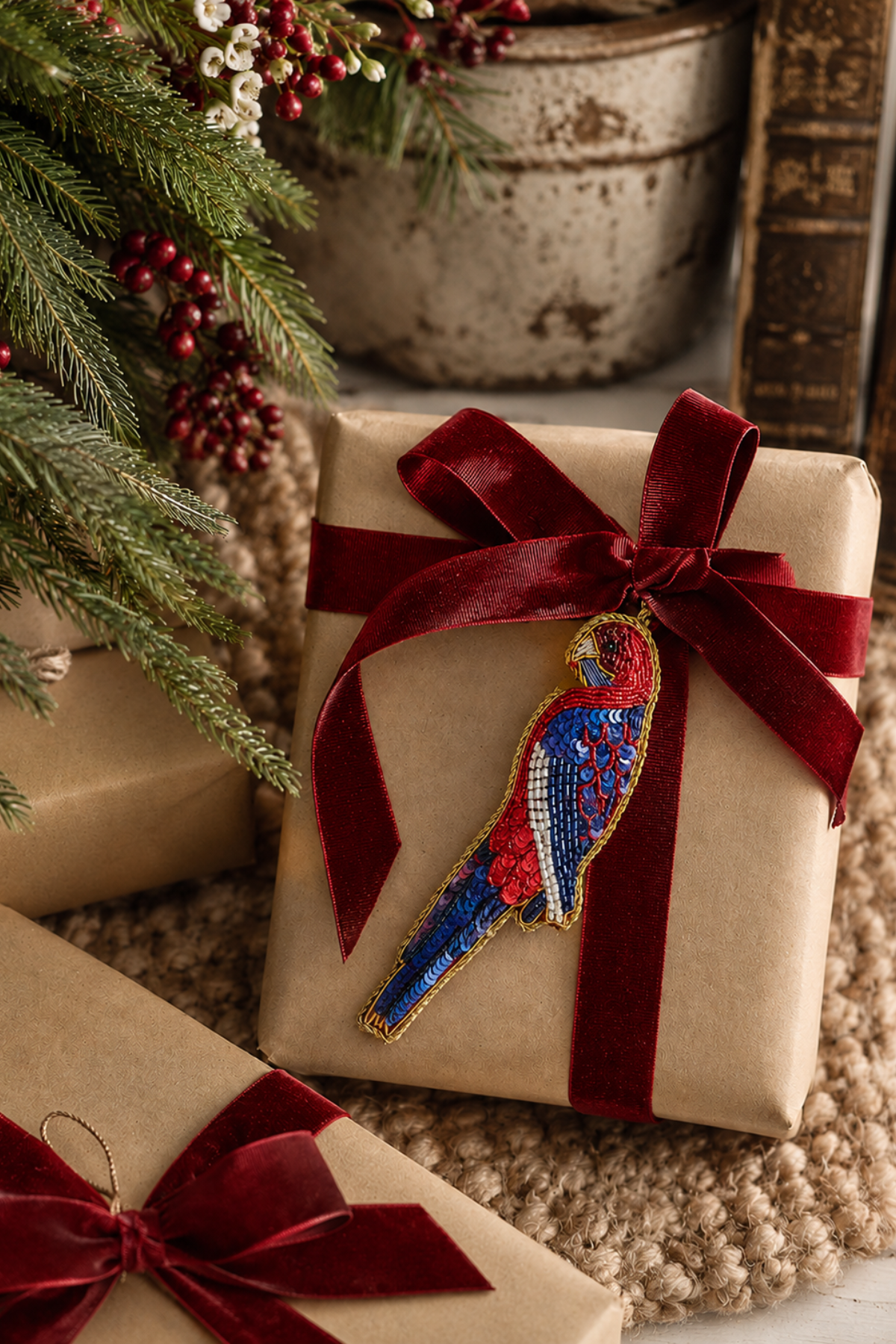 Crimson Rosella Sequin Tree Decoration