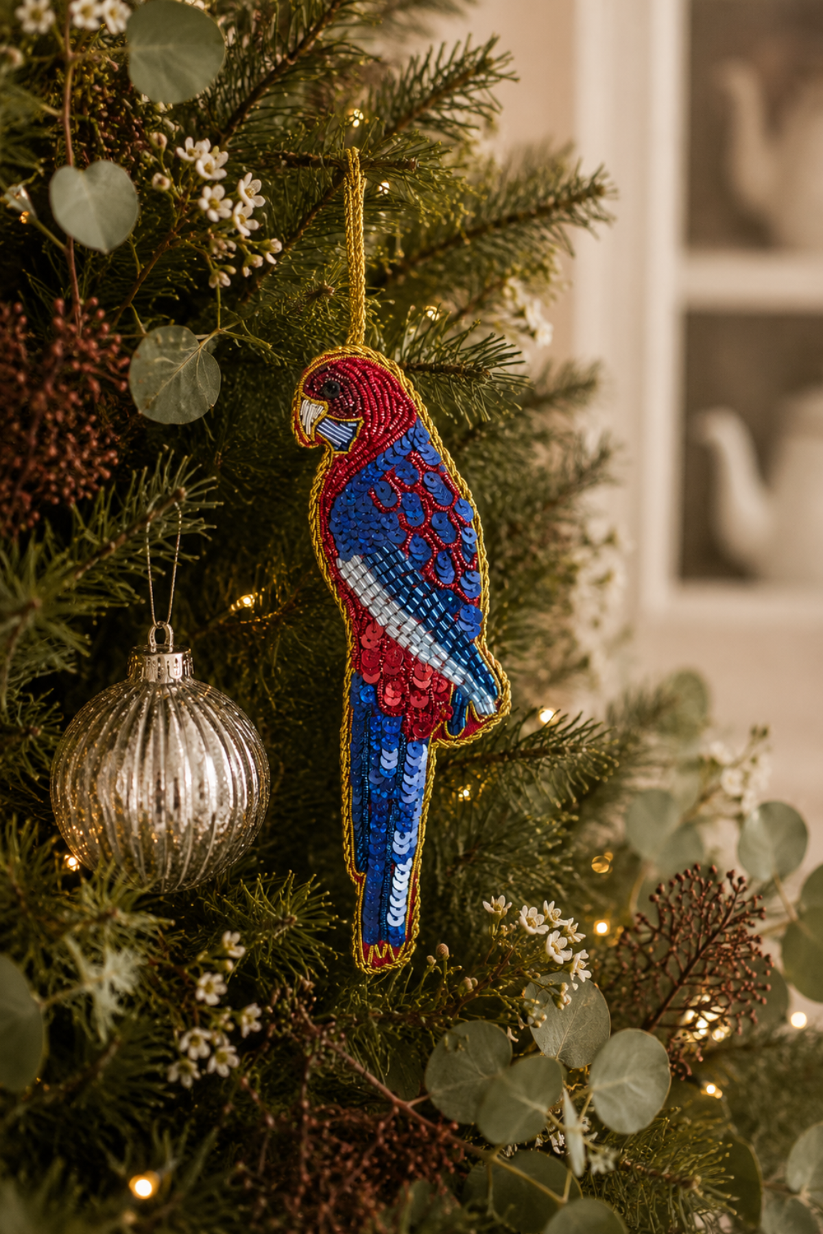 Crimson Rosella Sequin Tree Decoration