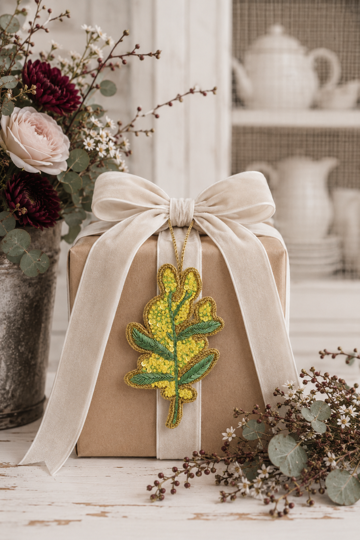 Golden Wattle Sequin Tree Decoration