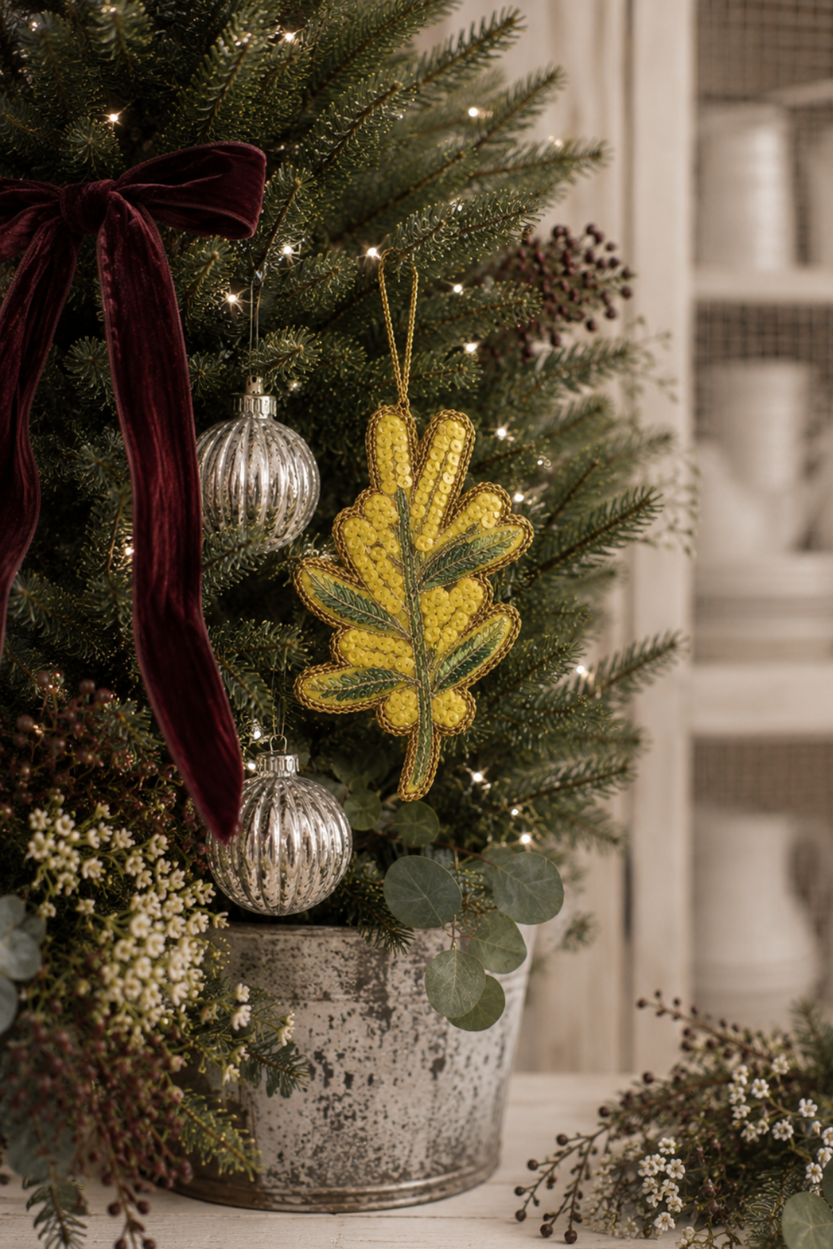 Golden Wattle Sequin Tree Decoration