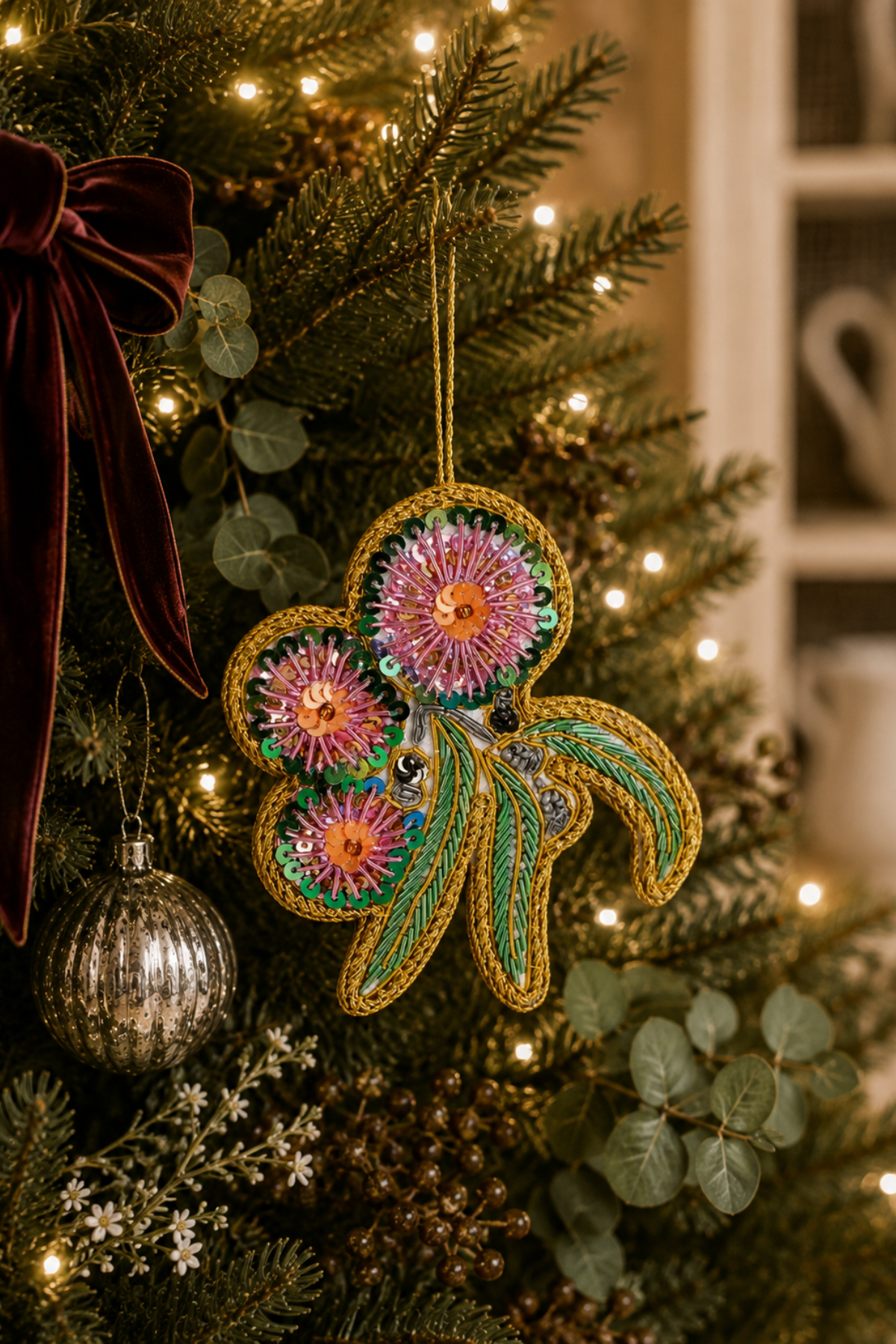 Gumnut Flower Sequin Tree Decoration