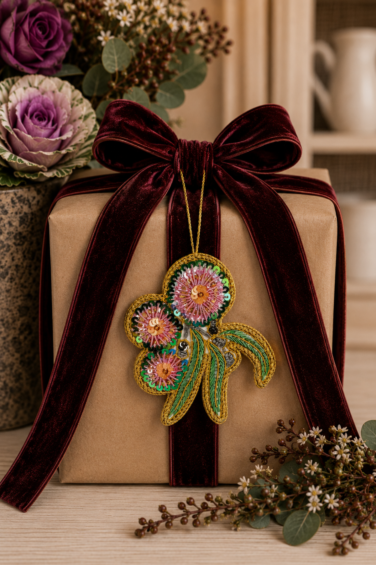 Gumnut Flower Sequin Tree Decoration
