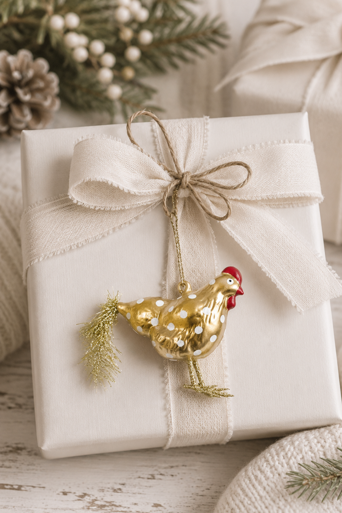 Vintage Gold Spotty Hen Decoration