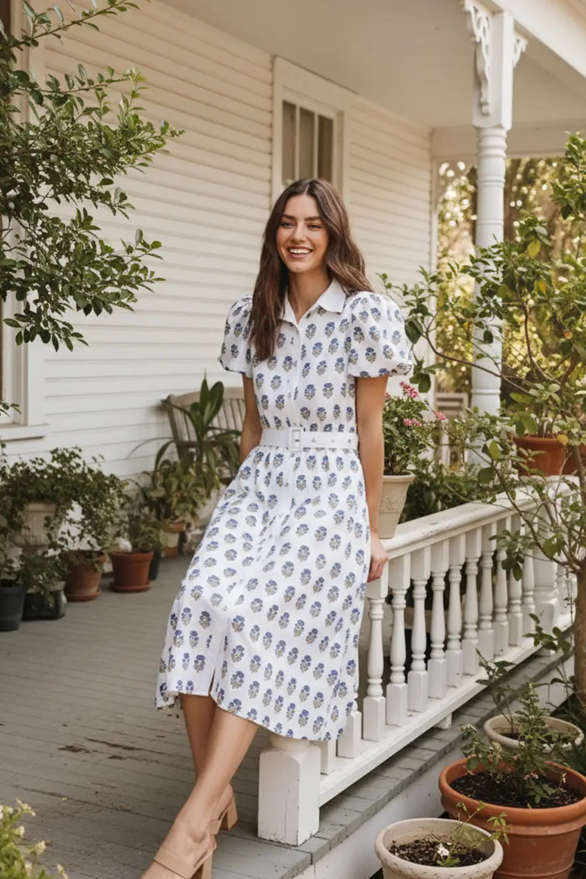 Floral Block Print Midi Dress