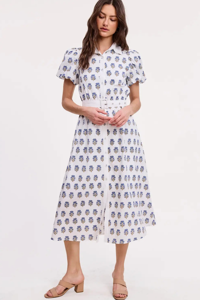 Floral Block Print Midi Dress