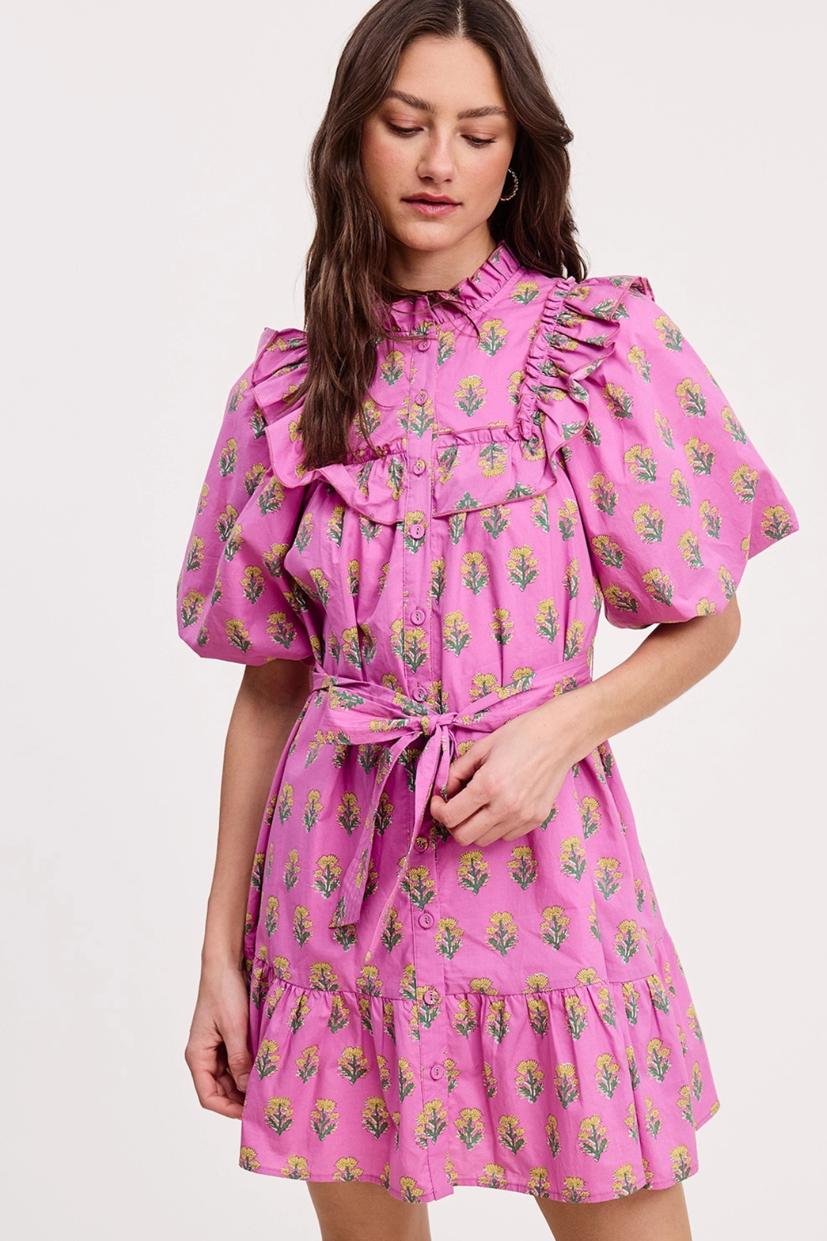 Floral Clusters Ruffled Mini Dress